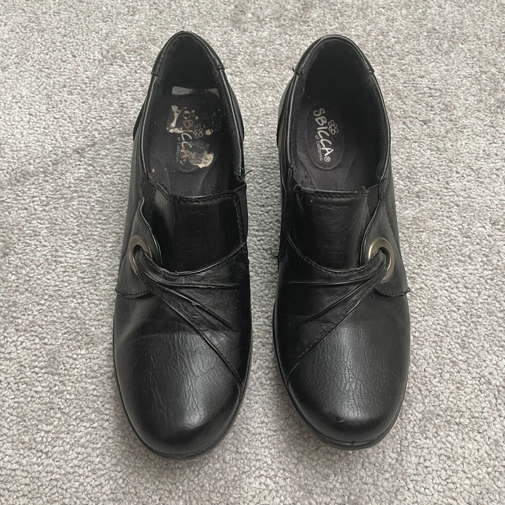 Sbicca Of California Fidda Leather Heeled Slip On Loafers Shoes Women 9M Black